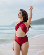 Simran Bejwani in Oxblood Bikini Set