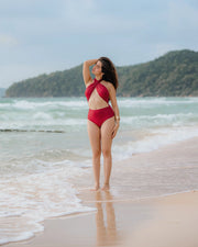 Simran Bejwani in Oxblood Bikini Set